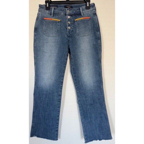 NYDJ Denim - NYDJ Jeans Marilyn Straight Clean Horizon SZ 6 Ankle Raw Hem Multi Color Pockets